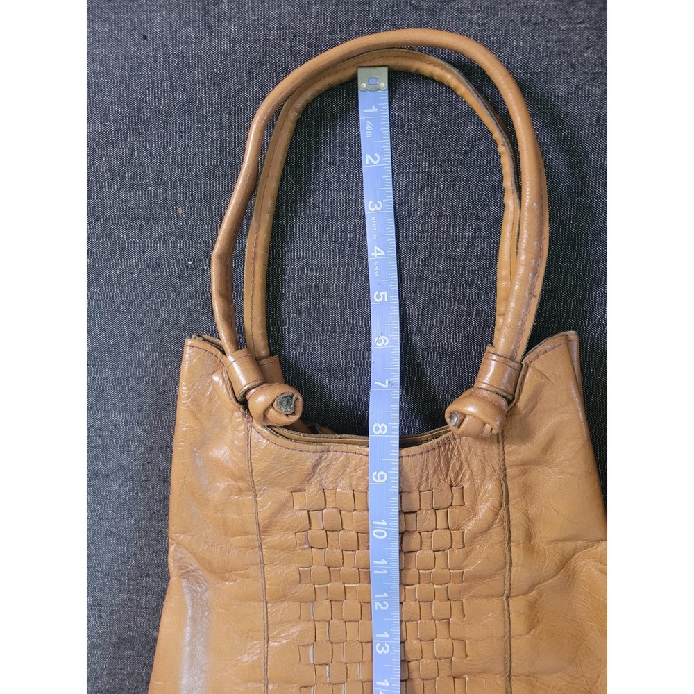 Vintage 60s 70s Brown Leather Woven Shoulder Bag Purse Brown Fall Don Quixote - Picture 15 of 16